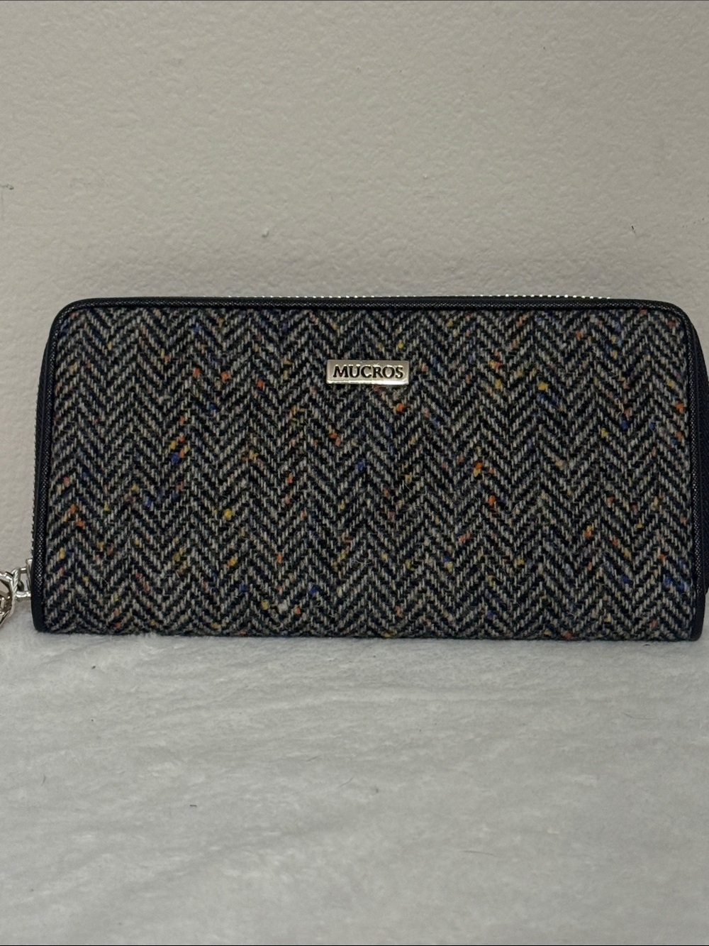 Mucros Black Tweed Zip-Around Wallet with Multicolor Flecks